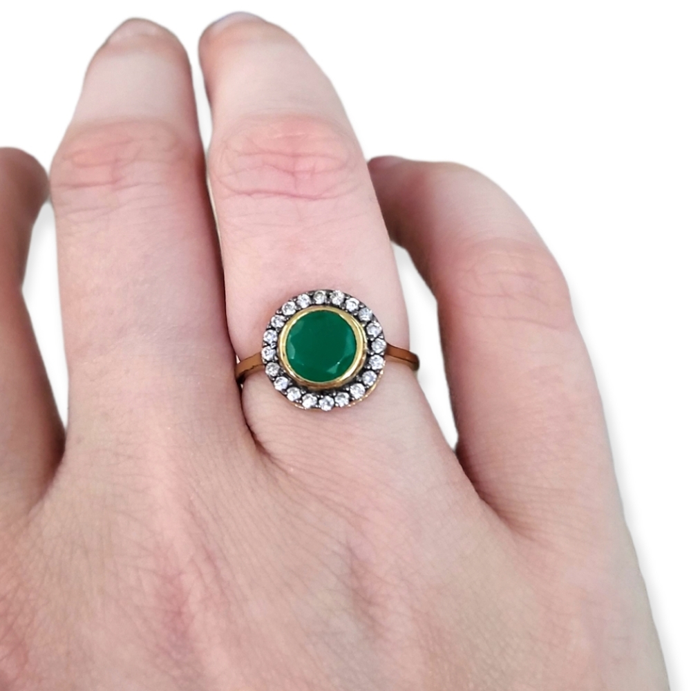 Stella & Dot Cocktail Ring Gold Green Round Ring